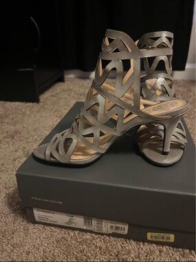 Vince Camuto Silver Cutout Strappy High-Heel Sandals